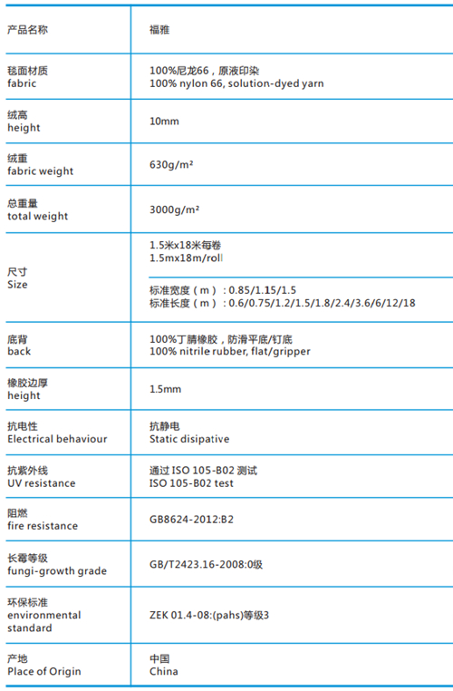 福雅吸水控尘尼龙垫技术规格